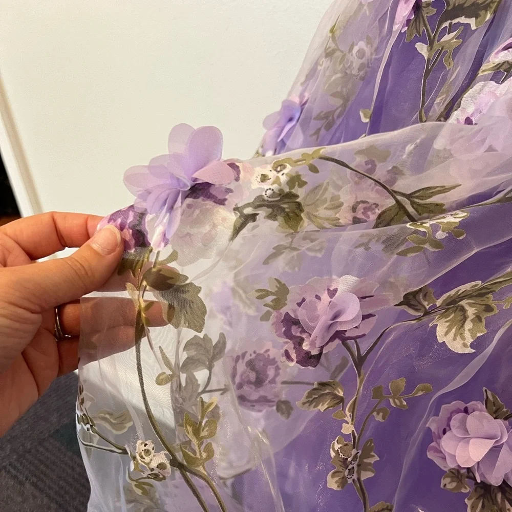 Elisse dance costume, purple floral dramatic tutu, size large child - Picture 7 of 10